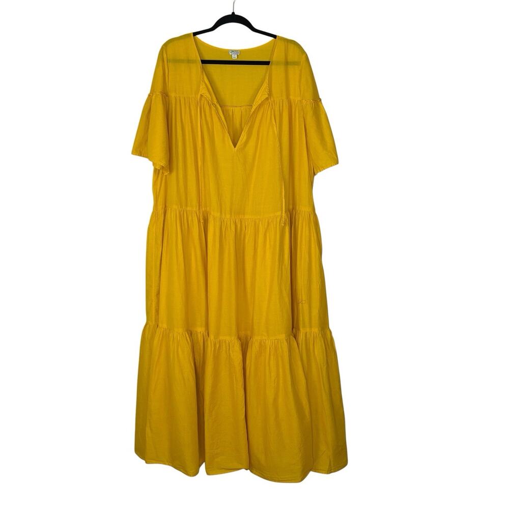 J Crew Beachwear Midi Dress Swing Tiered Cotton Voile Beach Yellow Size 2XL - Picture 2 of 7